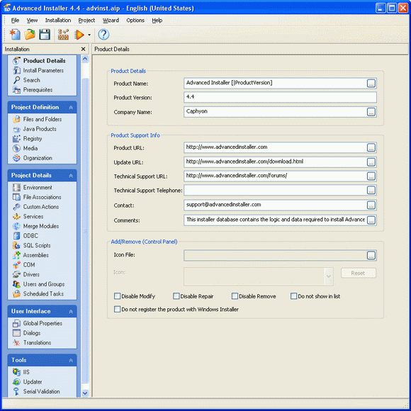 Advanced Installer 7.3.1 - �������� ������������